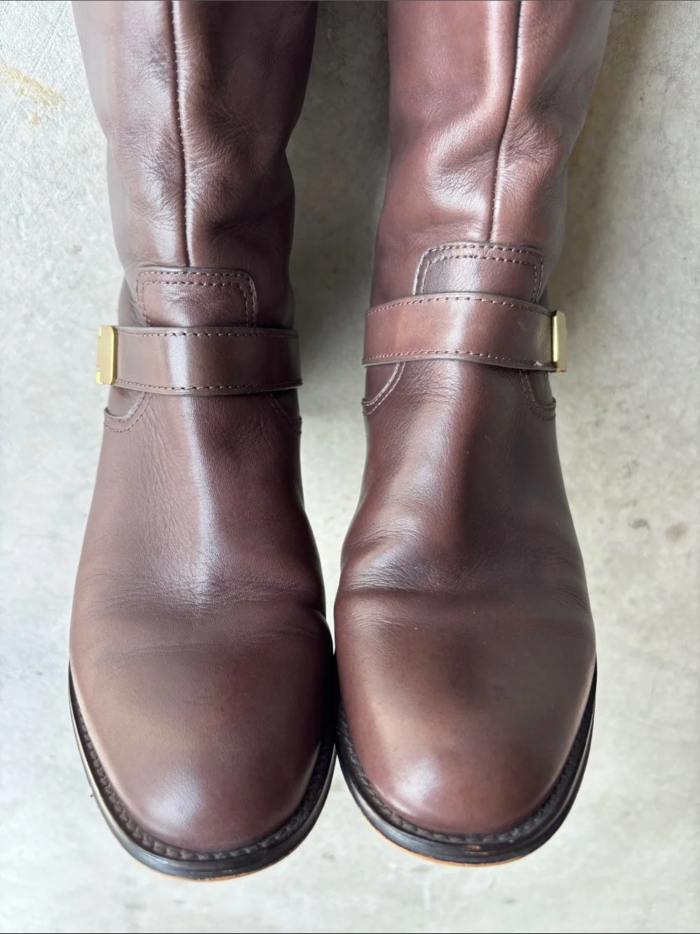 Coach Madeleine Tall Leather Riding Boots Brown Gold Hardware Equestrian size 7